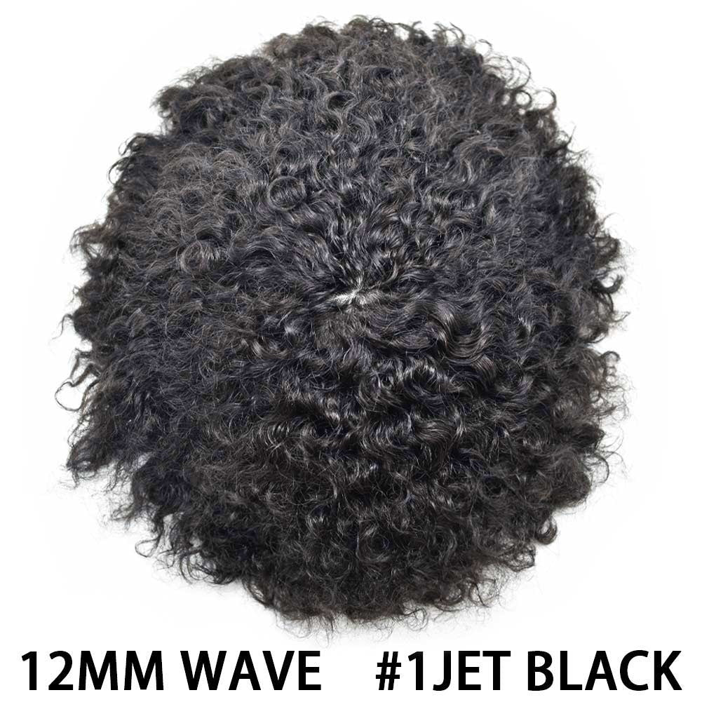 SINGA HAIR Mens Hair Unit Real Human Hair Afro Curl Toupee for Black Men Hand Tied Injected PU Breathable Kinky Curly African American Mens Wigs Hair Replacement System