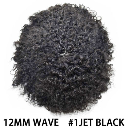 SINGA HAIR Mens Hair Unit Real Human Hair Afro Curl Toupee for Black Men Hand Tied Injected PU Breathable Kinky Curly African American Mens Wigs Hair Replacement System