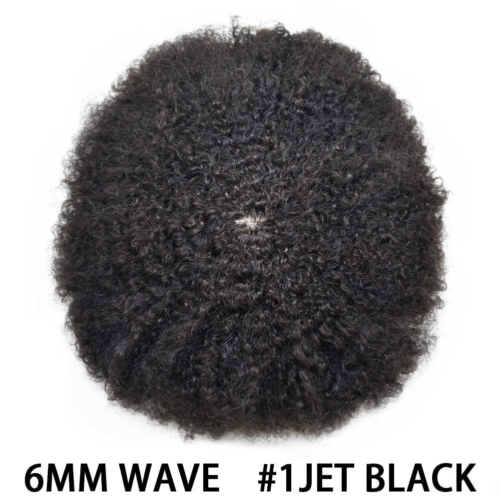 SINGA HAIR Mens Hair Unit Real Human Hair Afro Curl Toupee for Black Men Hand Tied Injected PU Breathable Kinky Curly African American Mens Wigs Hair Replacement System