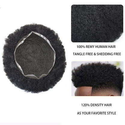 SINGA HAIR Afro Kinky Curly Hairpieces for Man Full French Lace Hair Units Mens Hairpiece Afro Brazilian Human Hair Replacement System for Men