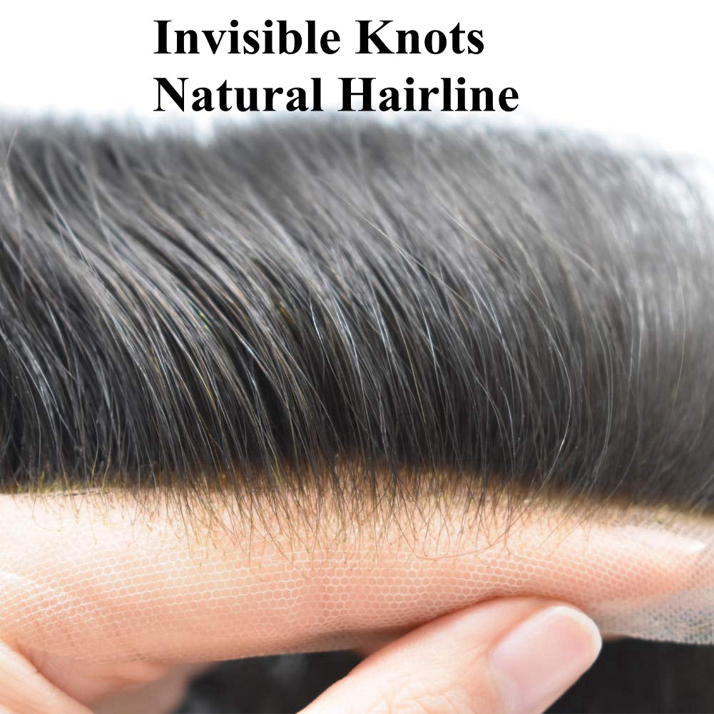 SINGA HAIR Mens Toupee Hair Pieces Lace Front Hair Unit Durable Fine Monofilament Hair Systems For Men Bleached Knots Natural Hairline