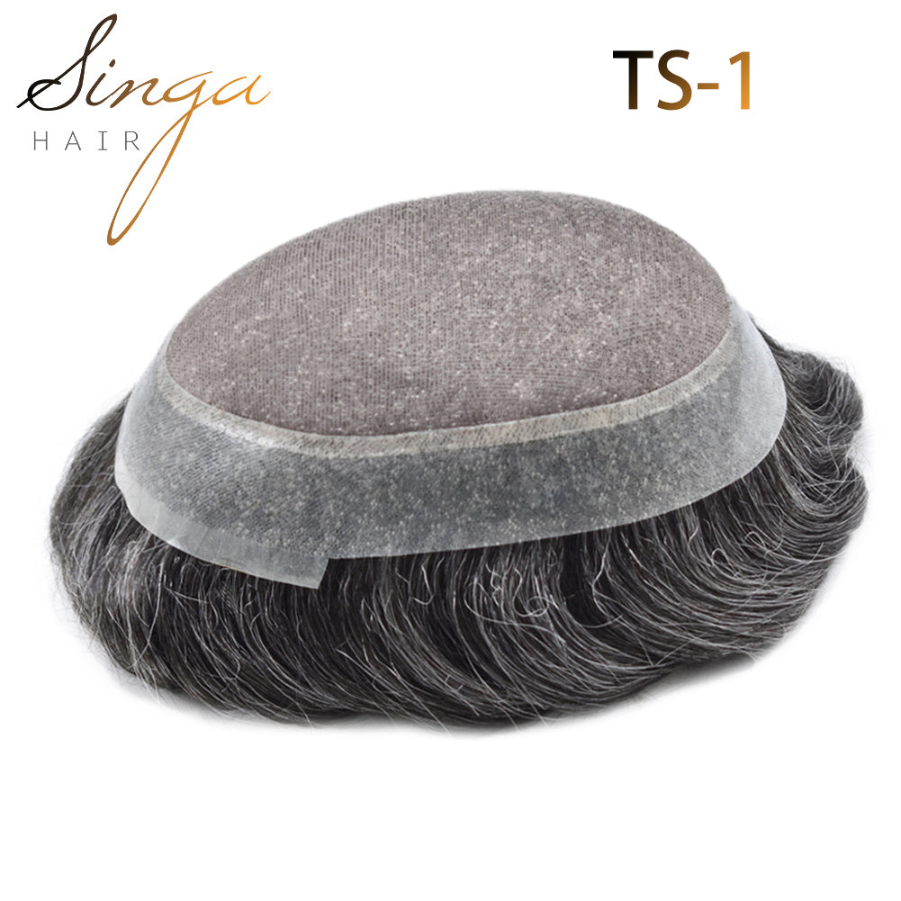 SINGA HAIR Mens Toupee Real Human Hair System for Men Fine Monofilament with Poly Skin Hairpieces for Men