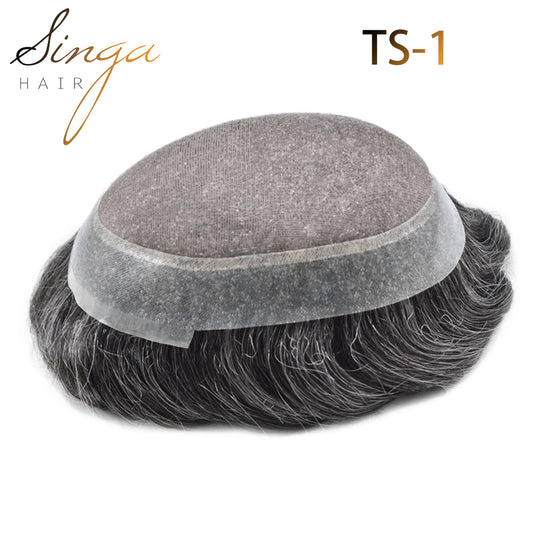 SINGA HAIR Mens Toupee Real Human Hair System for Men Fine Monofilament with Poly Skin Hairpieces for Men