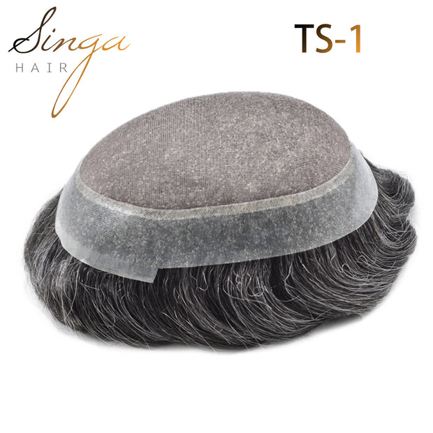 SINGA HAIR Mens Toupee Real Human Hair System for Men Fine Monofilament with Poly Skin Hairpieces for Men