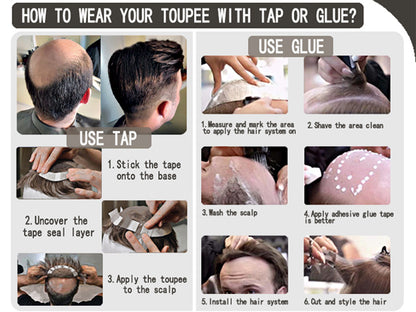 SINGA HAIR US Stock 0.06mm Ultra Thin Skin Hair System for Men V-Looped Knots Mens Hairpieces Toupee for Men